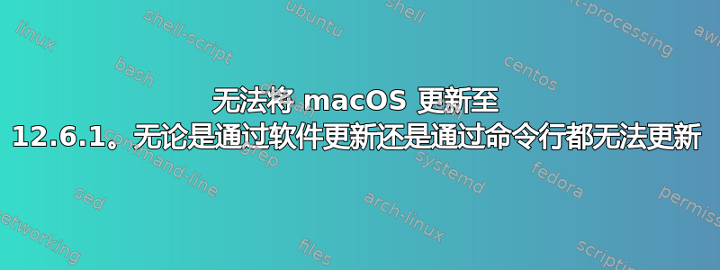 无法将 macOS 更新至 12.6.1。无论是通过软件更新还是通过命令行都无法更新