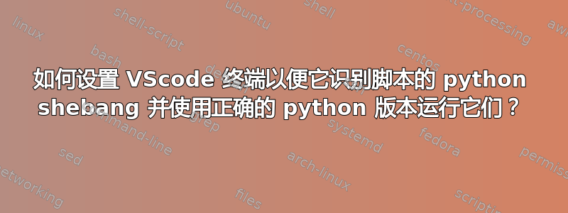 如何设置 VScode 终端以便它识别脚本的 python shebang 并使用正确的 python 版本运行它们？