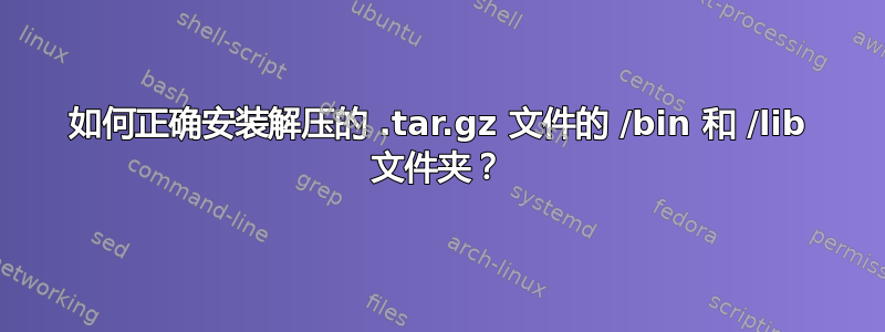 如何正确安装解压的 .tar.gz 文件的 /bin 和 /lib 文件夹？