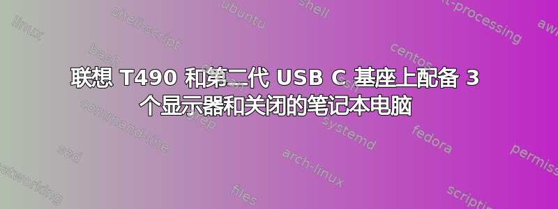 联想 T490 和第二代 USB C 基座上配备 3 个显示器和关闭的笔记本电脑