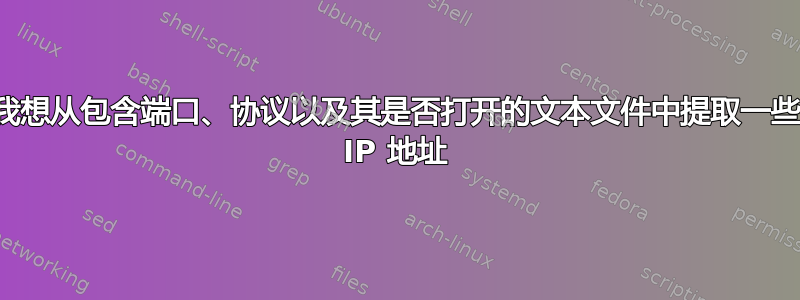 我想从包含端口、协议以及其是否打开的文本文件中提取一些 IP 地址