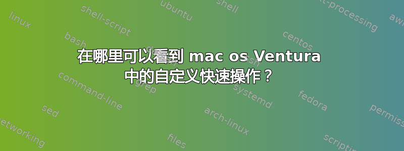 在哪里可以看到 mac os Ventura 中的自定义快速操作？