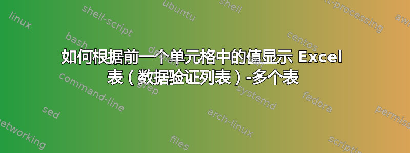 如何根据前一个单元格中的值显示 Excel 表（数据验证列表）-多个表