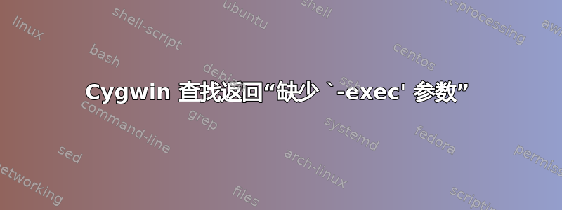 Cygwin 查找返回“缺少 `-exec' 参数”