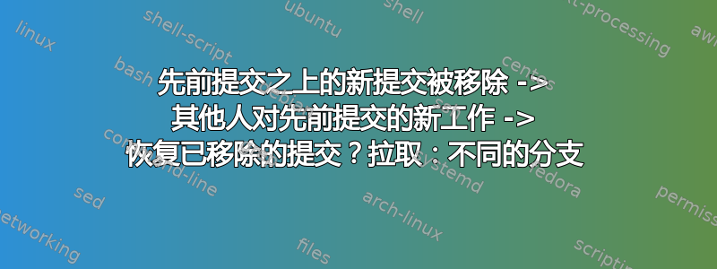 先前提交之上的新提交被移除 -> 其他人对先前提交的新工作 -> 恢复已移除的提交？拉取：不同的分支