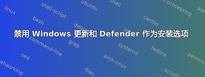 禁用 Windows 更新和 Defender 作为安装选项