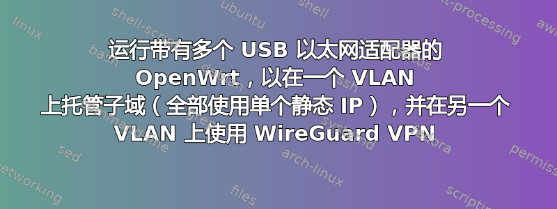 运行带有多个 USB 以太网适配器的 OpenWrt，以在一个 VLAN 上托管子域（全部使用单个静态 IP），并在另一个 VLAN 上使用 WireGuard VPN