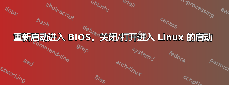 重新启动进入 BIOS。关闭/打开进入 Linux 的启动