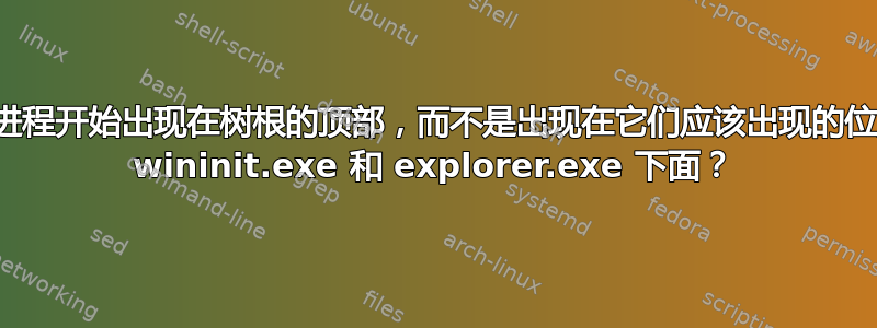 为什么进程开始出现在树根的顶部，而不是出现在它们应该出现的位置，即 wininit.exe 和 explorer.exe 下面？