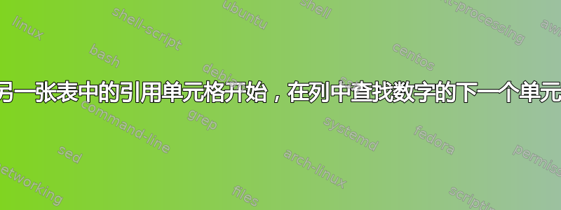 从另一张表中的引用单元格开始，在列中查找数字的下一个单元格