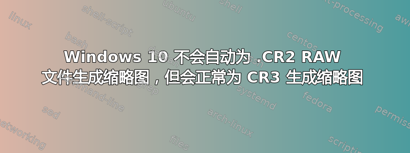 Windows 10 不会自动为 .CR2 RAW 文件生成缩略图，但会正常为 CR3 生成缩略图