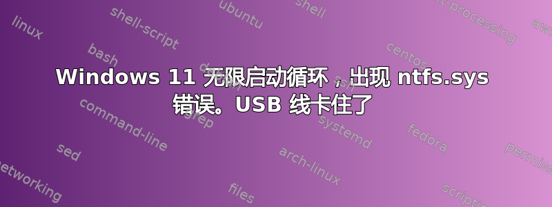 Windows 11 无限启动循环，出现 ntfs.sys 错误。USB 线卡住了