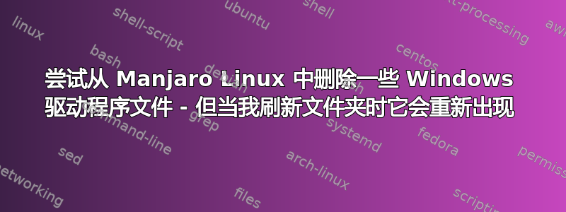 尝试从 Manjaro Linux 中删除一些 Windows 驱动程序文件 - 但当我刷新文件夹时它会重新出现