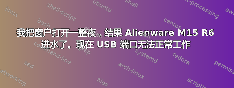 我把窗户打开一整夜，结果 Alienware M15 R6 进水了。现在 USB 端口无法正常工作