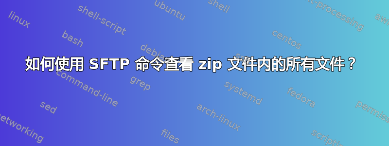 如何使用 SFTP 命令查看 zip 文件内的所有文件？