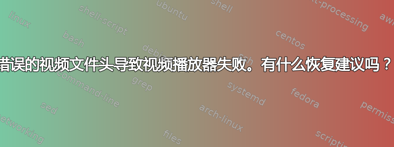 错误的视频文件头导致视频播放器失败。有什么恢复建议吗？