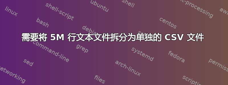 需要将 5M 行文本文件拆分为单独的 CSV 文件