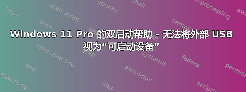 Windows 11 Pro 的双启动帮助 - 无法将外部 USB 视为“可启动设备”