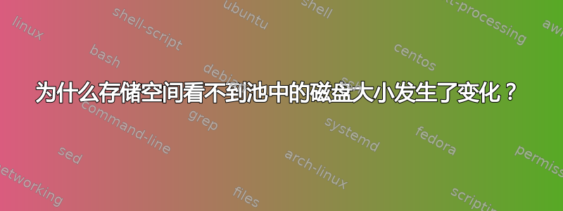 为什么存储空间看不到池中的磁盘大小发生了变化？