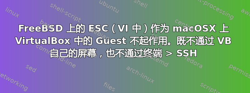 FreeBSD 上的 ESC（VI 中）作为 macOSX 上 VirtualBox 中的 Guest 不起作用。既不通过 VB 自己的屏幕，也不通过终端 > SSH