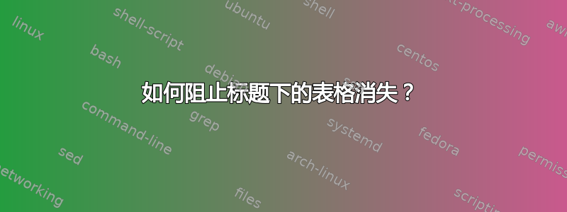 如何阻止标题下的表格消失？