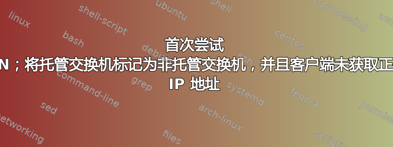 首次尝试 VLAN；将托管交换机标记为非托管交换机，并且客户端未获取正确的 IP 地址