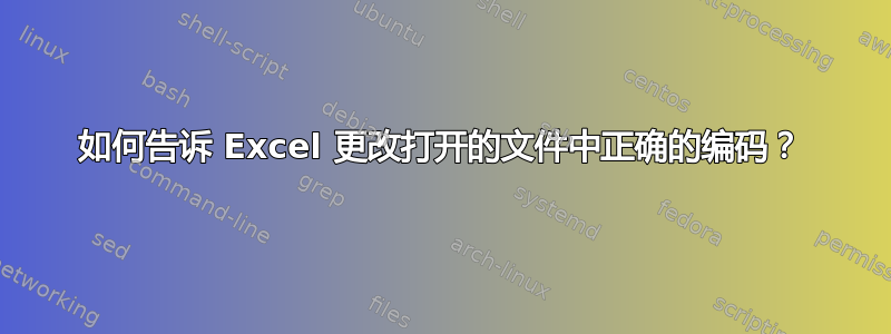 如何告诉 Excel 更改打开的文件中正确的编码？