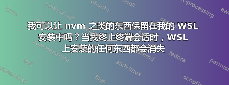 我可以让 nvm 之类的东西保留在我的 WSL 安装中吗？当我终止终端会话时，WSL 上安装的任何东西都会消失