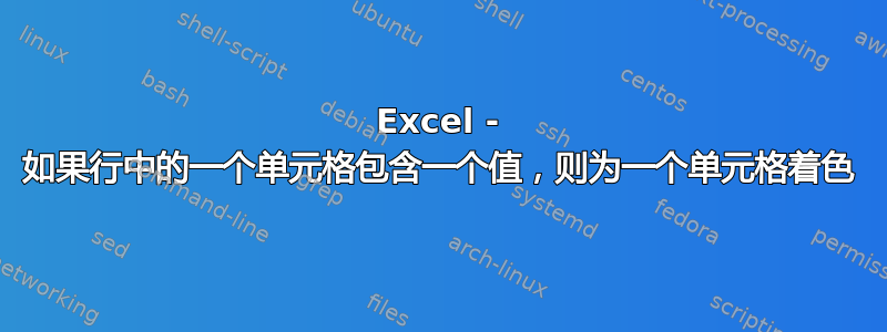 Excel - 如果行中的一个单元格包含一个值，则为一个单元格着色