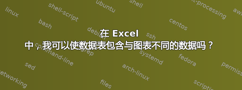 在 Excel 中，我可以使数据表包含与图表不同的数据吗？