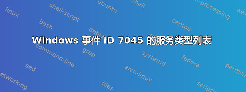 Windows 事件 ID 7045 的服务类型列表