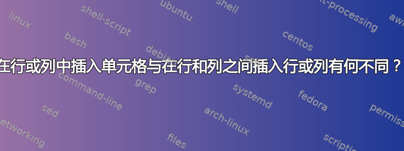 在行或列中插入单元格与在行和列之间插入行或列有何不同？