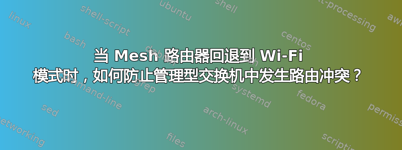 当 Mesh 路由器回退到 Wi-Fi 模式时，如何防止管理型交换机中发生路由冲突？