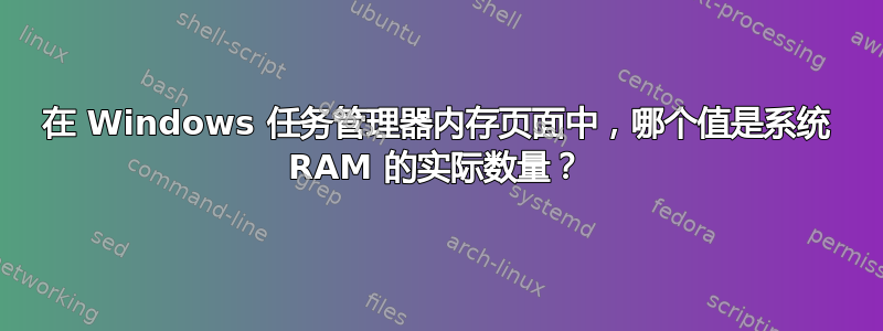 在 Windows 任务管理器内存页面中，哪个值是系统 RAM 的实际数量？