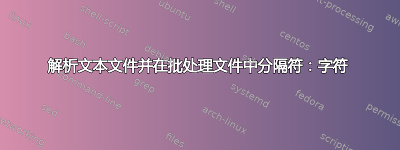 解析文本文件并在批处理文件中分隔符：字符