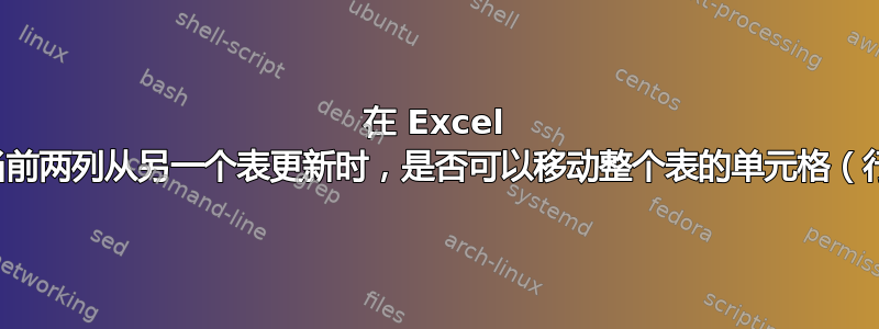 在 Excel 中，当前两列从另一个表更新时，是否可以移动整个表的单元格（行）？