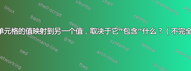 如何将单元格的值映射到另一个值，取决于它“包含”什么？（不完全匹配）