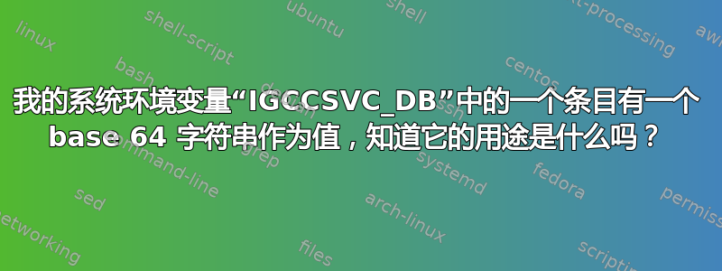 我的系统环境变量“IGCCSVC_DB”中的一个条目有一个 base 64 字符串作为值，知道它的用途是什么吗？