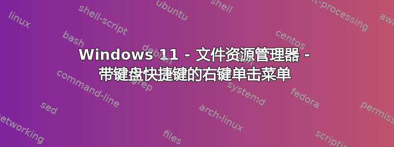 Windows 11 - 文件资源管理器 - 带键盘快捷键的右键单击菜单