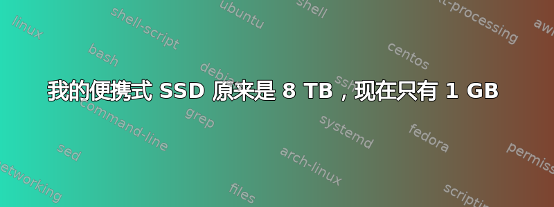 我的便携式 SSD 原来是 8 TB，现在只有 1 GB