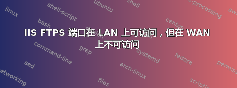 IIS FTPS 端口在 LAN 上可访问，但在 WAN 上不可访问