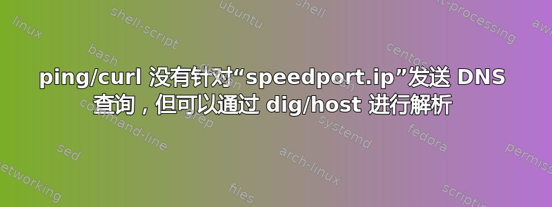 ping/curl 没有针对“speedport.ip”发送 DNS 查询，但可以通过 dig/host 进行解析