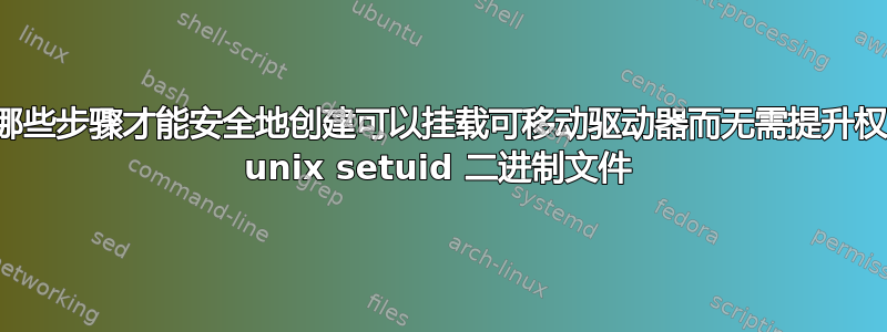 需要哪些步骤才能安全地创建可以挂载可移动驱动器而无需提升权限的 unix setuid 二进制文件