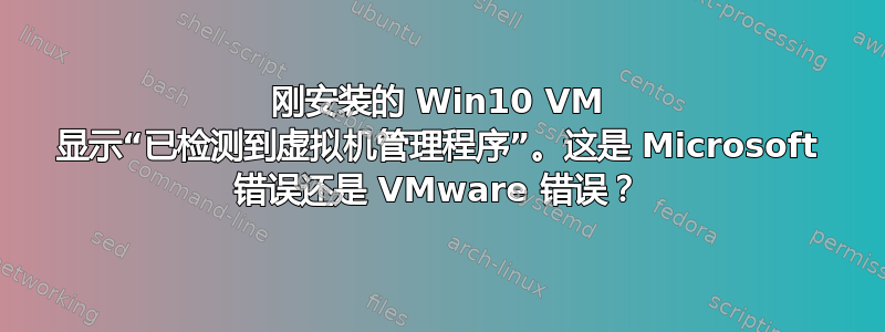 刚安装的 Win10 VM 显示“已检测到虚拟机管理程序”。这是 Microsoft 错误还是 VMware 错误？