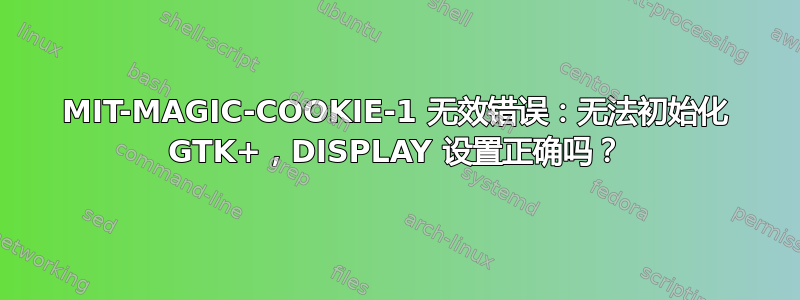 MIT-MAGIC-COOKIE-1 无效错误：无法初始化 GTK+，DISPLAY 设置正确吗？