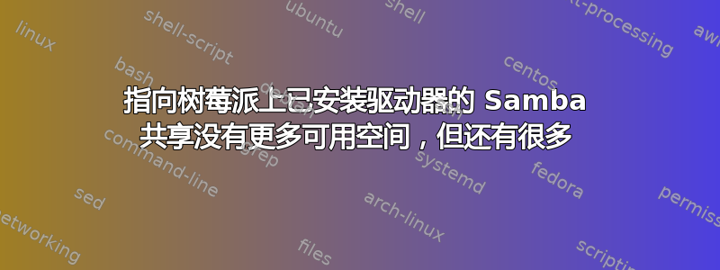 指向树莓派上已安装驱动器的 Samba 共享没有更多可用空间，但还有很多