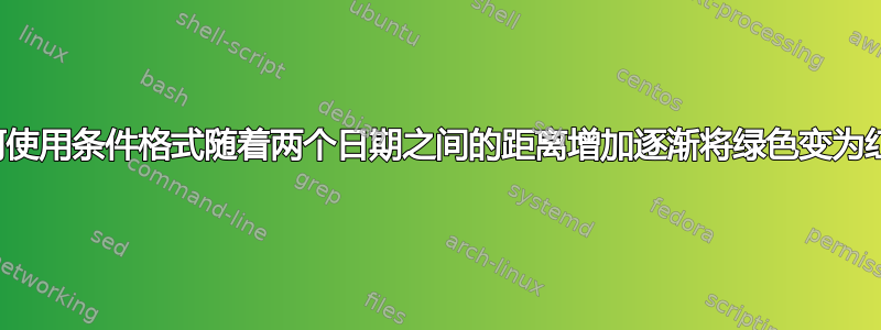 如何使用条件格式随着两个日期之间的距离增加逐渐将绿色变为红色