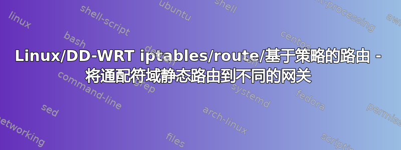 Linux/DD-WRT iptables/route/基于策略的路由 - 将通配符域静态路由到不同的网关