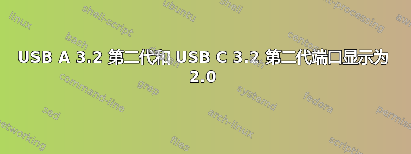 USB A 3.2 第二代和 USB C 3.2 第二代端口显示为 2.0