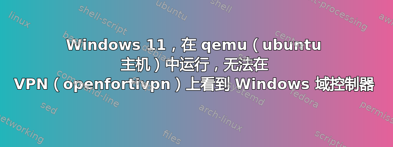 Windows 11，在 qemu（ubuntu 主机）中运行，无法在 VPN（openfortivpn）上看到 Windows 域控制器